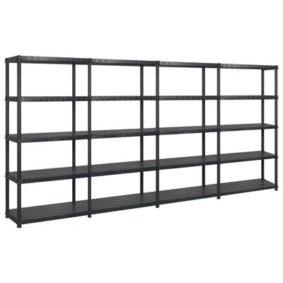 vidaXL Regál s 5 úložnými poličkami čierny 366x45,7x185 cm plastový
