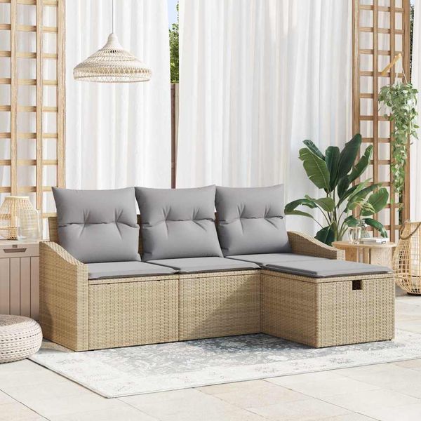vidaXL Sada pohoviek s vankúšom s úložiskom 4 pcs Béžová polyratan