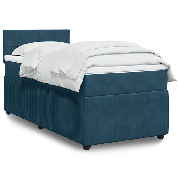 vidaXL Posteľný rám boxsping s matracom modrý 90x200 cm zamat