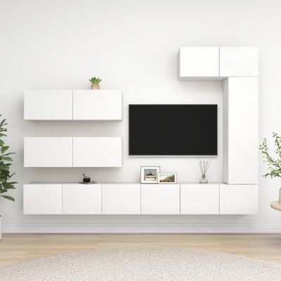 vidaXL 7-dielna súprava TV skriniek, biela, kompozitné drevo