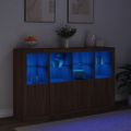 vidaXL Komody s LED svetlami 3 ks hnedý dub kompozitné drevo
