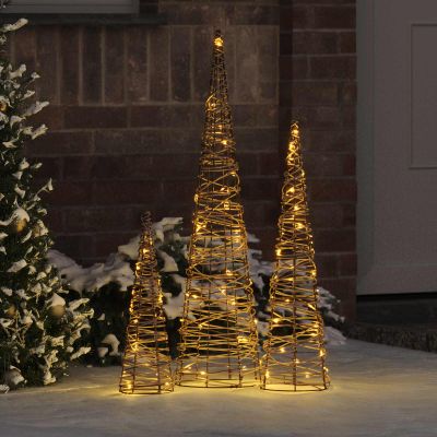 vidaXL Vianočný stromček 3 pcs Teplá biela 20 x 20 x 80 cm Ratan