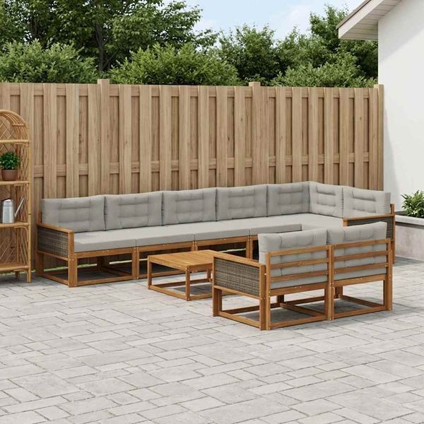 vidaXL Záhradná súprava gaučov 9 pcs Prírodná a svetlosivá