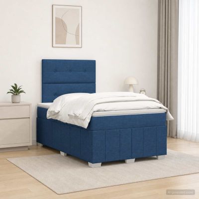 vidaXL LED boxspring posteľ s matracom Modrá 120 x 200 cm Látka