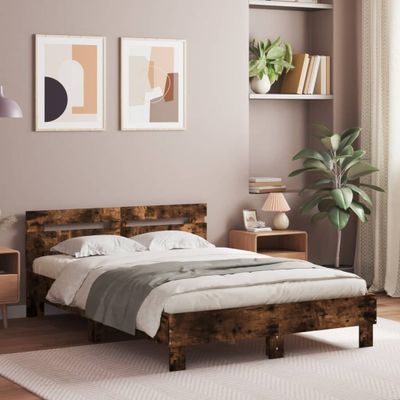 vidaXL Posteľný rám s čelom dymový dub 135x190 cm kompozitné drevo