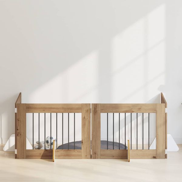 vidaXL Brána pre psov so stojanmi 4 pcs Remeselný Dub 80 x 34 x 60 cm