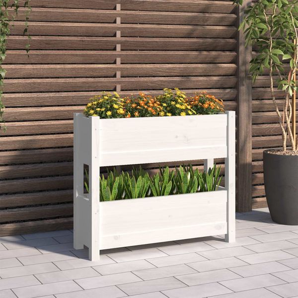vidaXL Kvetináč biely 77x25x66 cm borovicový masív