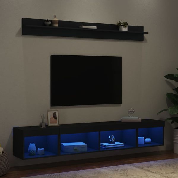 vidaXL 5-dielne TV nástenné skrinky s LED čierne kompozitné drevo