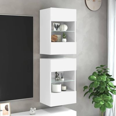 vidaXL Nástenné skrinky s LED osvetlením pre TV 2 ks biele 40x30x60,5 cm