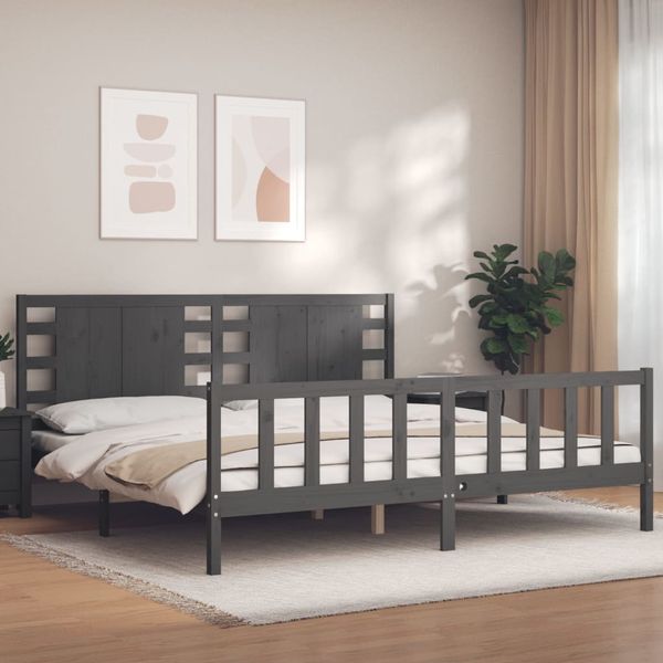 vidaXL Posteľný rám s čelom sivý 200x200 cm masívne drevo
