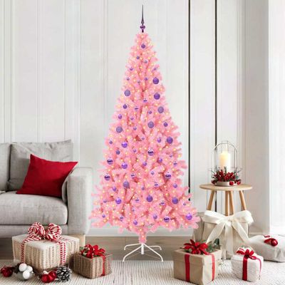 vidaXL Vianočný stromček s 300 LED-i so stojanom Ružová 180 cm PVC