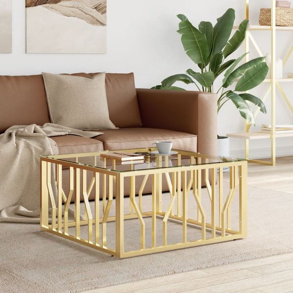 vidaXL Konferenčný stolík zlatý 80x80x40 cm nerezová oceľ a sklo