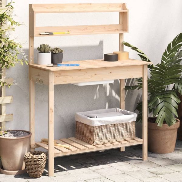 vidaXL Stôl na presádzanie s umývadlom 147,5x44x139,5 cm jedľový masív