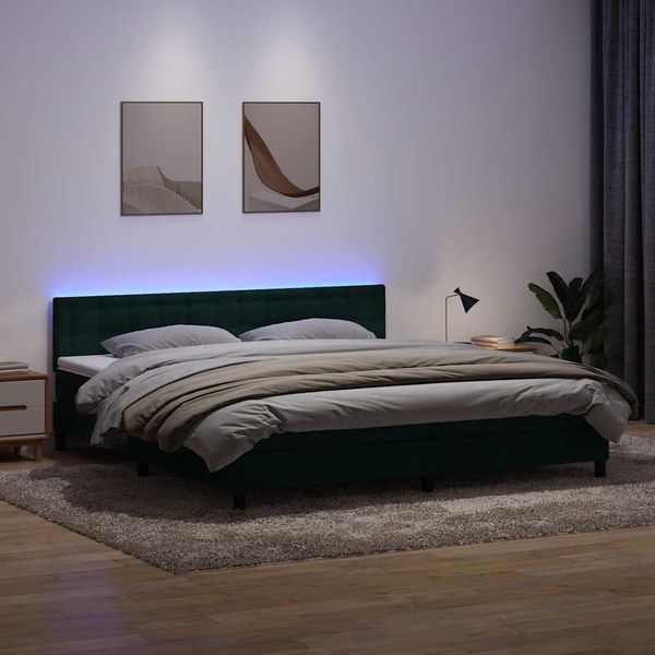 vidaXL Box Spring Posteľ s matracom a LED Tmavo zelená 200x210 cm Zamat