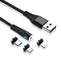Maxlife MXUC-02 magnetický kábel USB - Lightning + USB-C + microUSB 1,0 m 2A čierny nylon