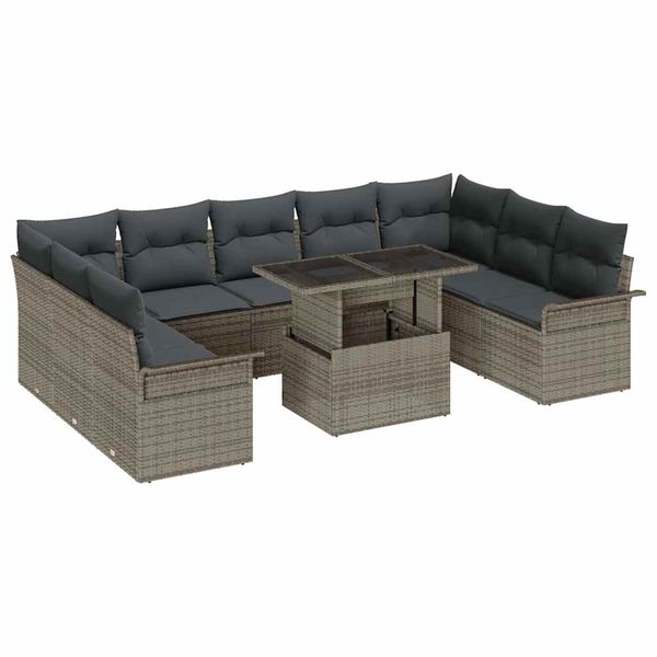 vidaXL Súprava záhradných pohoviek s vankúšom 10 pcs Sivá Poly Ratan