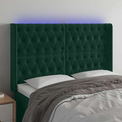 vidaXL Čelo postele s LED tmavozelené 147x16x118/128 cm zamat
