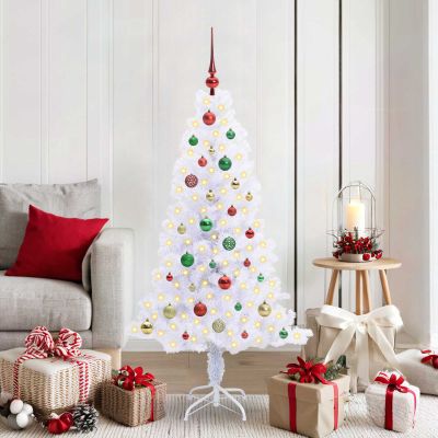 vidaXL Umelý vianočný stromček s 150 LED-i Biela 150 cm PVC a oceľ