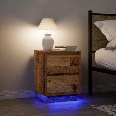 vidaXL Nočné skrinky s LED osvetlením 2 ks Staré drevo 38x34x50 cm