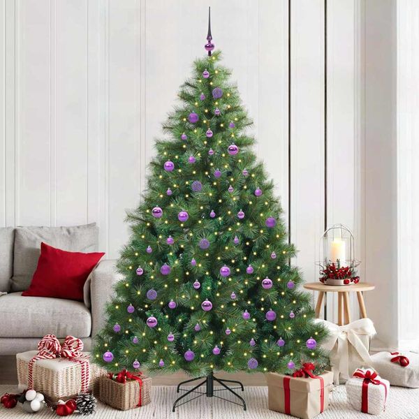 vidaXL Umelý vianočný stromček s 300 LED-i Zelená 210 cm PE a PVC
