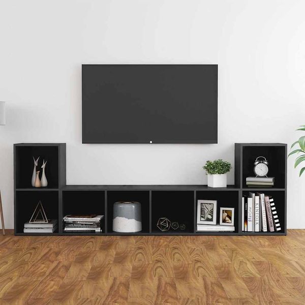 vidaXL 3-dielna súprava TV skriniek, lesklá sivá, kompozitné drevo