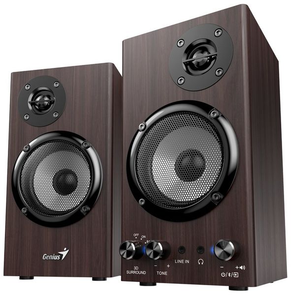 GENIUS reproduktor SP-HF520BT Dark Brown/ 2.0/ Bluetooth 5.3/ 20W/ Drevené/ tmavohnedé Reproduktory, 2.0, 20W, Bluetooth, 3,5mm jack, drevené, tmavohnedé