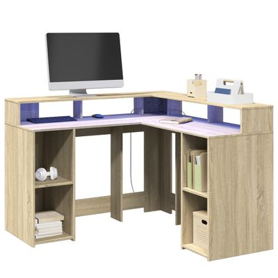 vidaXL Stôl s LED svetlami dub sonoma 130x130x91 cm kompozitné drevo