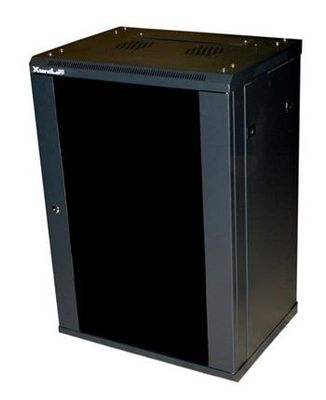 XtendLan 18U/600x450, na zeď, jednodílný, rozložený, skleněné dveře Rozvadec, 19", na stenu, jednodílný, výška 18U, 600 x 450, sklenené dvere, kourové sklo, rozložený, nosnost 60kg, cerný