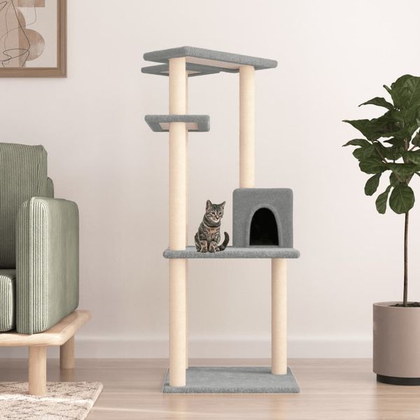 vidaXL Škrabadlo pre mačky so sisalovými stĺpikmi bledosivé 123 cm
