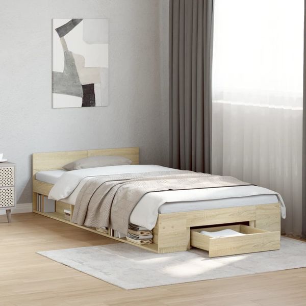 vidaXL Posteľný rám so zásuvkami dub sonoma 90x190 cm kompozitné drevo