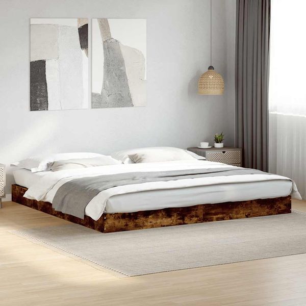 vidaXL Posteľný rám bez matraca dymový dub 180x200 cm kompozitné drevo