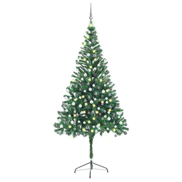 vidaXL Osvetlený umelý vianočný stromček+gule 210 cm, 910 vetvičiek