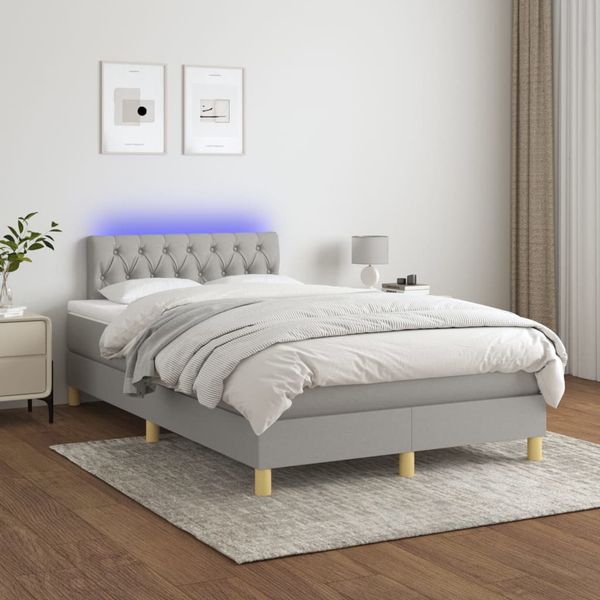 vidaXL Posteľ boxsping s matracom a LED bledosivá 120x200 cm látka