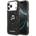 Karl Lagerfeld puzdro Magsafe IML trblietavé puzdro s kovovým rámom fotoaparátu a tlačidlami s hlavami Karla a Choupette na opakovanom logu KL pre iPhone 17 Pro Max čierne