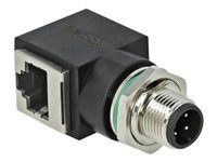 Sieťový adaptér - 4 piny M12 (M) rovný do RJ-45 (F) pravouhlý - CAT 5e - čierna