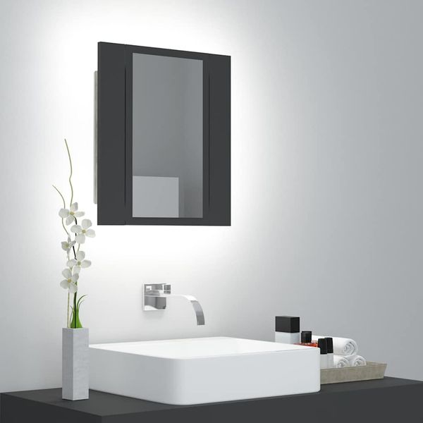 vidaXL LED kúpeľňová zrkadlová skrinka sivá 40x12x45 cm akryl