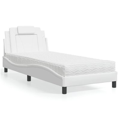 vidaXL Posteľ Viana s matracom biela 90x190 cm umelá koža