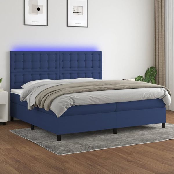 vidaXL Posteľ boxsping s matracom a LED modrá 200x200 cm látka
