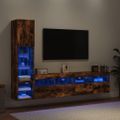 vidaXL 4-dielne TV nástenné skrinky s LED dymový dub kompozitné drevo