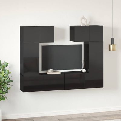 vidaXL 6-dielna súprava TV skriniek lesklá čierna drevotrieska