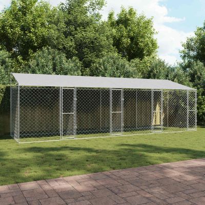 vidaXL Klietka pre psa s strechou Strieborná 800 x 200 x 256 cm