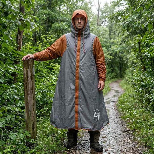 vidaXL 2-v-1 dažďový plášť s kapucňou Šedá a oranžová