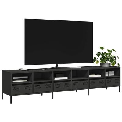 vidaXL TV skrinka čierna 202x39x43,5 cm oceľ valcovaná za studena