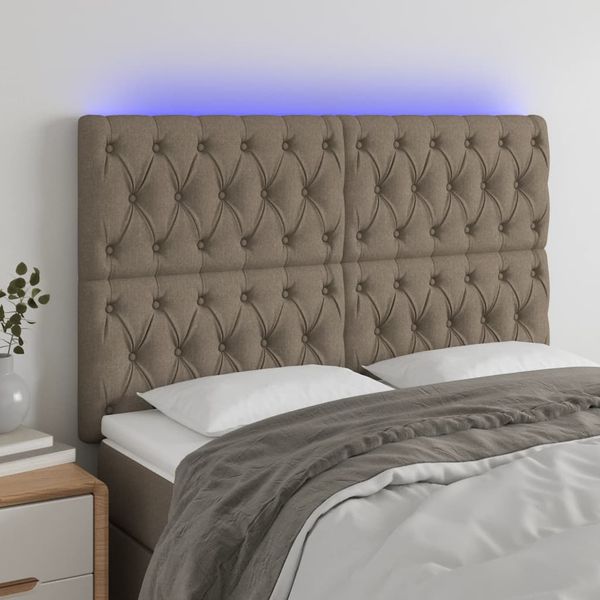vidaXL Čelo postele s LED sivohnedé 144x7x118/128 cm látka