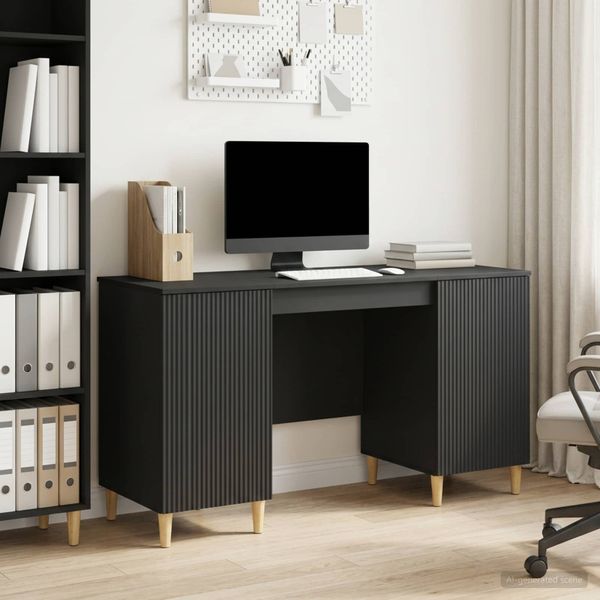 vidaXL Stôl s poličkou Čierna 142,5 x 50 x 75 cm Kompozitné drevo