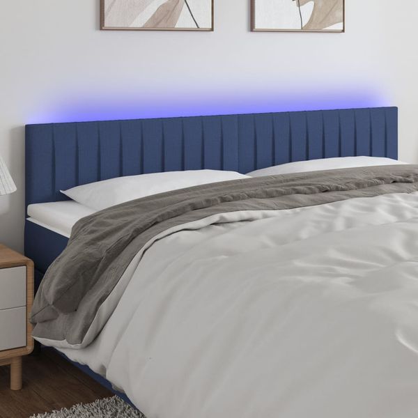 vidaXL Čelo postele s LED modré 200x5x78/88 cm látka