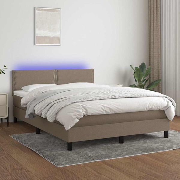 vidaXL Posteľ boxsping s matracom a LED sivohnedá 140x190 cm látka
