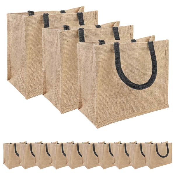 vidaXL Jutové tašky 50 Prírodná a čierna 26 x 22 x 14 cm