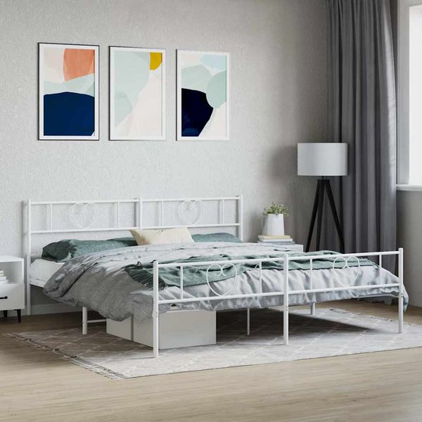 vidaXL Kovový rám postele s čelom a podnožkou biely 200x200 cm