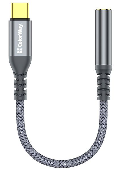 Colorway Adaptér USB-C na Female 3,5 mm/ 14 cm Adaptér, USB-C (M) na 3,5 mm jack (F), audio 48kHz/16bit, integrovaný DAC čip, 14 cm, šedý